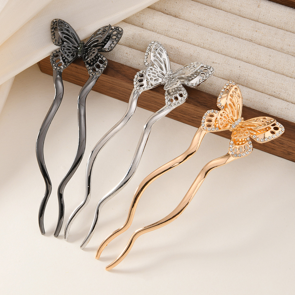 2025 nueva horquilla en forma de U, accesorios para el cabello, accesorios para el cabello, horquilla de mariposa con incrustaciones de diamantes, artefactos para el cabello, horquilla, tocado de sentido avanzado, mujer