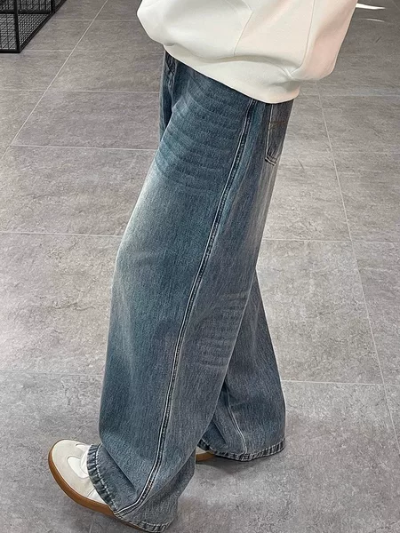 American Style Wide Leg Loose Jeans Men's Spring and Autumn High Street Vintage Washed Straight Leg Pants Men's Relaxed Pants
