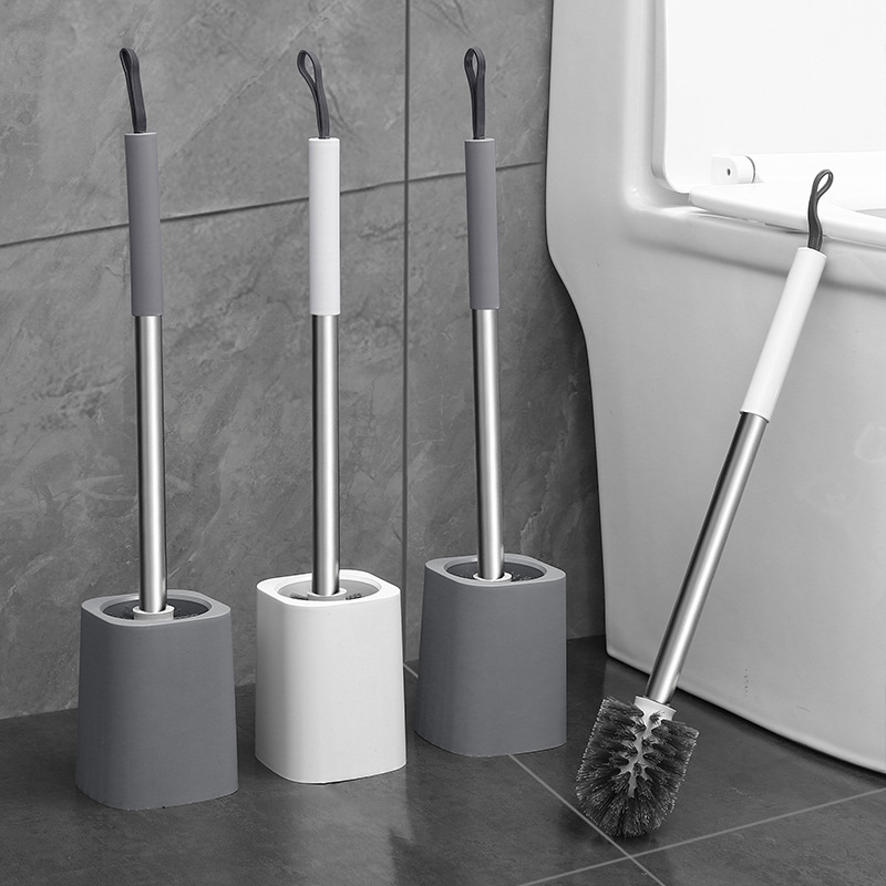 Cepillo de inodoro sin callejones sin salida, hoyos en cuclillas para el hogar, mango largo con base para lavar inodoros, inodoro montado en la pared, cepillo de limpieza de inodoros, cerdas duras