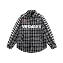 衣道古着2025春季新款拼接撞色格子长袖衬衫男潮牌百搭休闲衬衣