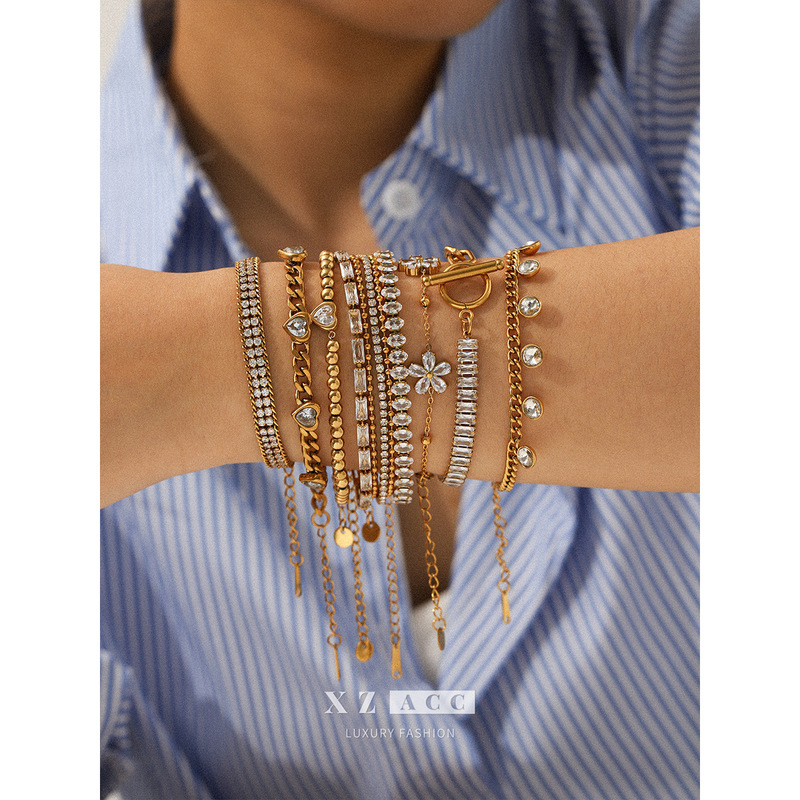 European and American Cross-Border Ins Style Classic Simple Fashion 18K Gold Stainless Steel Zircon Bracelet Non-Fading Jewelry Wholesale Women