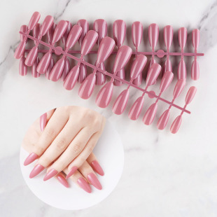 24 pieces of smooth water drop type solid color full paste nail piece wear nail art short almond fake nails wholesale almond
