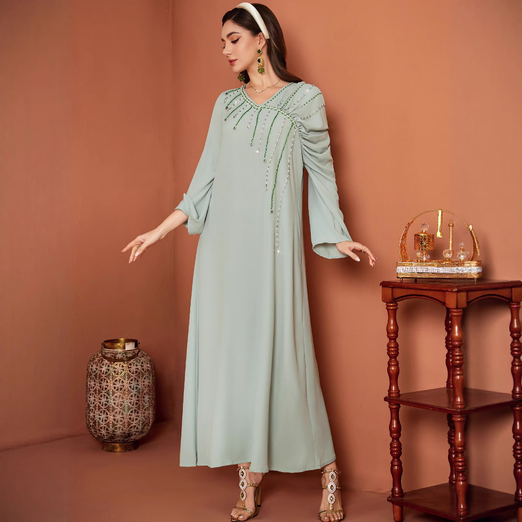 Asymmetric Sleeves Dress Fashion V-neck Loose Long