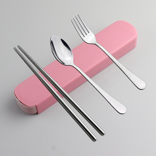 Children's tableware stainless steel three-piece outdoor portable tableware fork spoon chopsticks suit opening gift