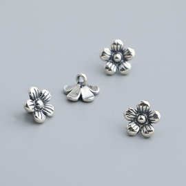 s925银复古泰银小花纽扣配件DIY手链扣项链饰品连接扣银扣子材料