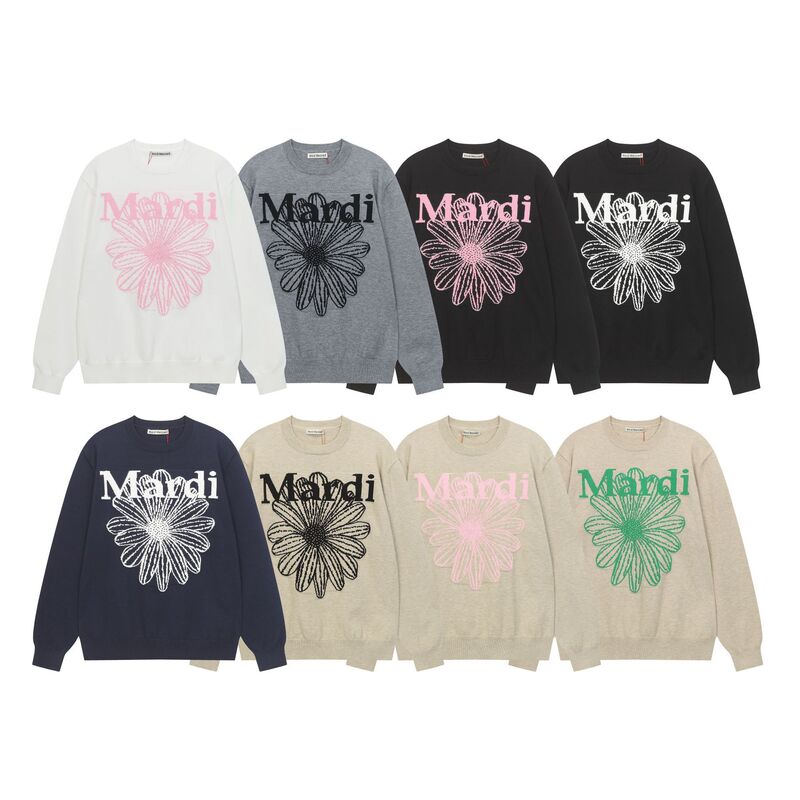 25S Cross-Border Korean Trendy Brand Mardi Daisy Knitwear Women's Jacquard Round Neck Knitwear Top Gold and Silver Same Style