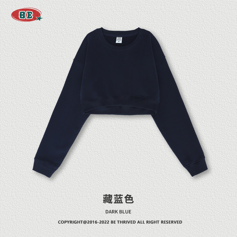 BE ropa de mujer | Sudadera Corta de Mujer con Cuello Redondo, Estilo Retro Americano de Moda Otoño/Invierno 2025, Estilo Chica Moderna