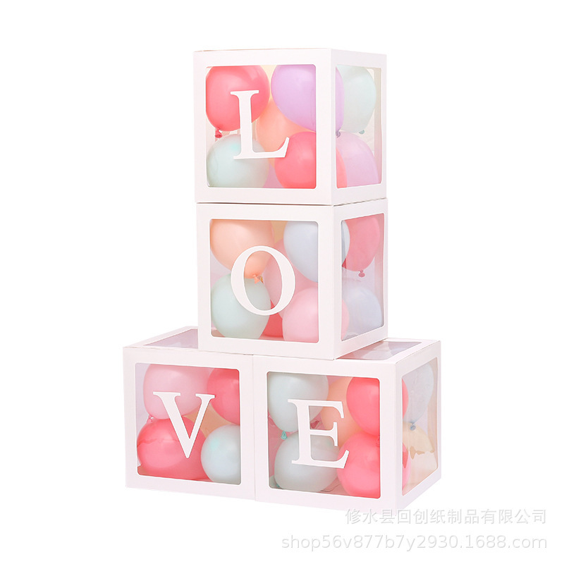 25cmネット赤透明箱赤ちゃん誕生日26文字LOVE卒業結婚式装飾BABY風船箱|undefined