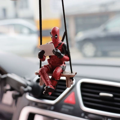 Cartoon Deadpool Car Rearview Mirror Car Pendant Reading Book Little Naughty Car Accessories Car Pendant Interior Decoration (Car hanging) - reading-on-a-stool
