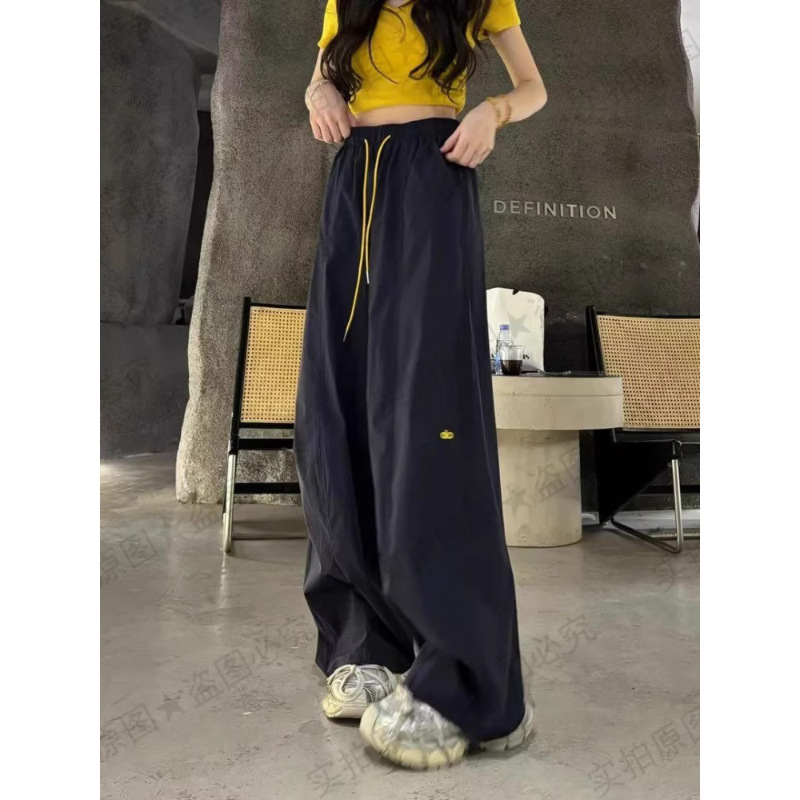 Plus Size 150kg American Quick-Dry Wide-Leg Sports Pants for Women, Spring and Summer Thin High-Waisted Drape Straight Casual Cargo Pants