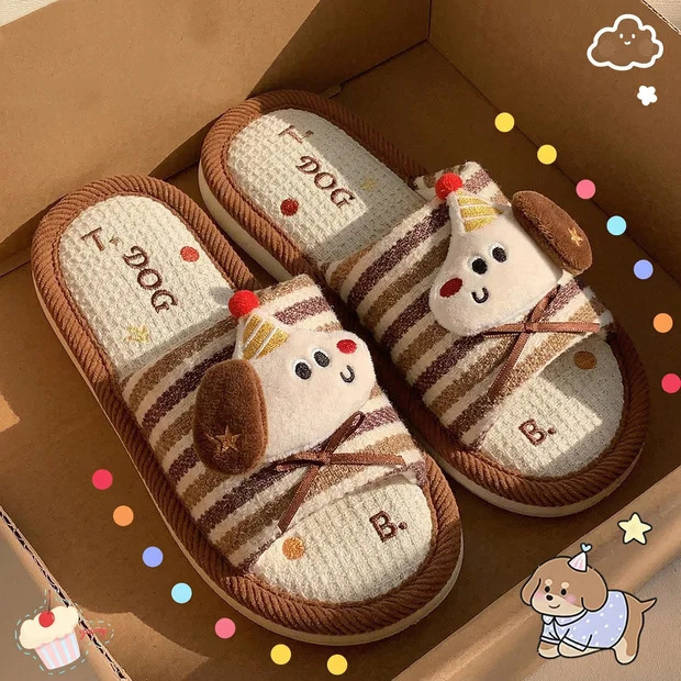 Cartoon Cute Christmas Dog Linen Slippers for Women, Four-Season Home Indoor Non-Slip, Anti-Odor, Sweat-Absorbent Couple Slippers for Men Cartoon Cute Christmas Dog Linen Slippers for Women, Four-Season Home Indoor Non-Slip, Anti-Odor, Sweat-Absorbent Couple Slippers for Men