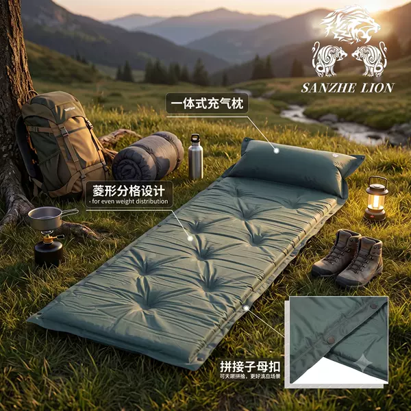 Outdoor inflatable mattress is moisture-proof and waterproof, lightweight, suitable for camping, can be spliced and folded for convenience