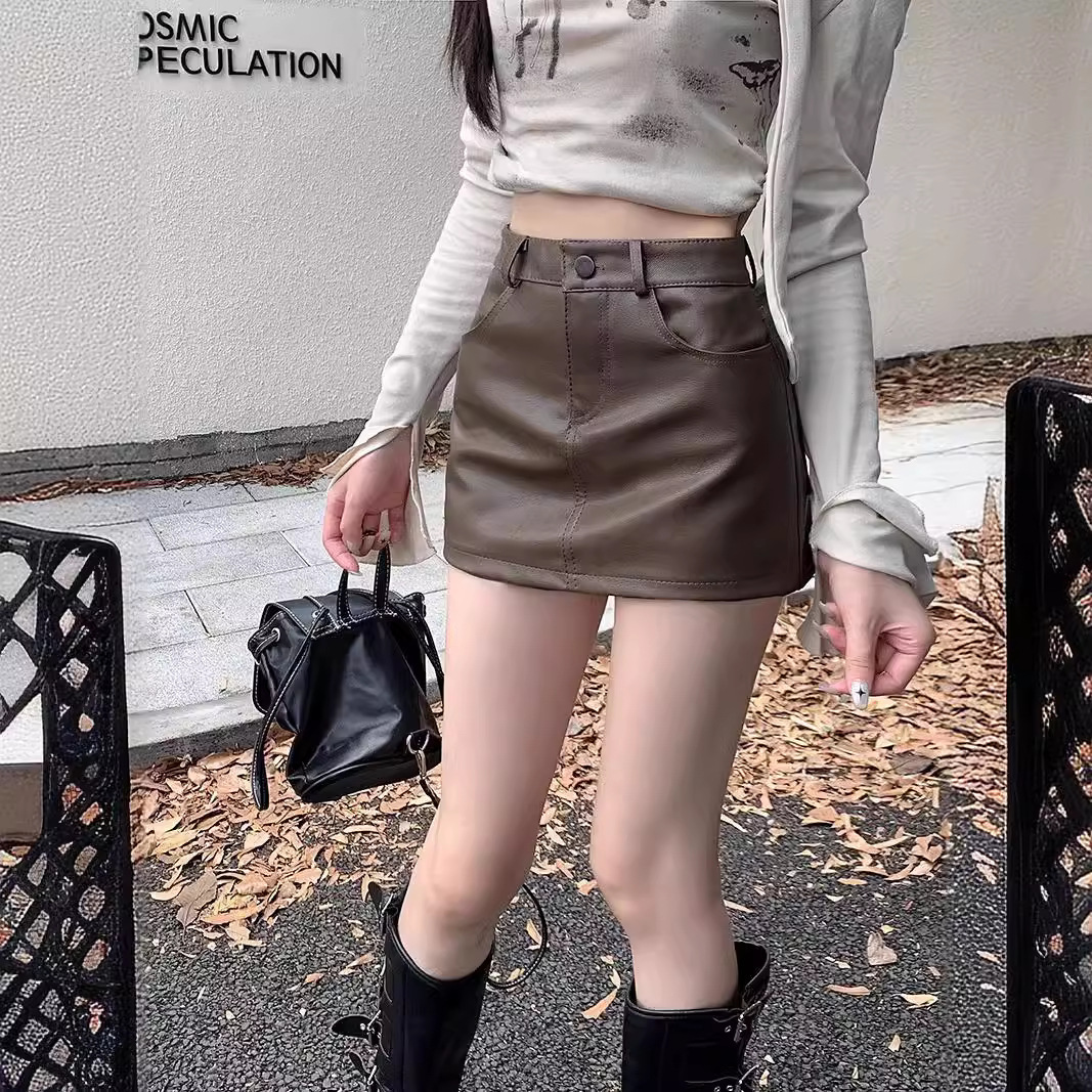黑色pu皮裙高腰半身裙女2025春秋季新款小个子a字内衬短裙裤包臀