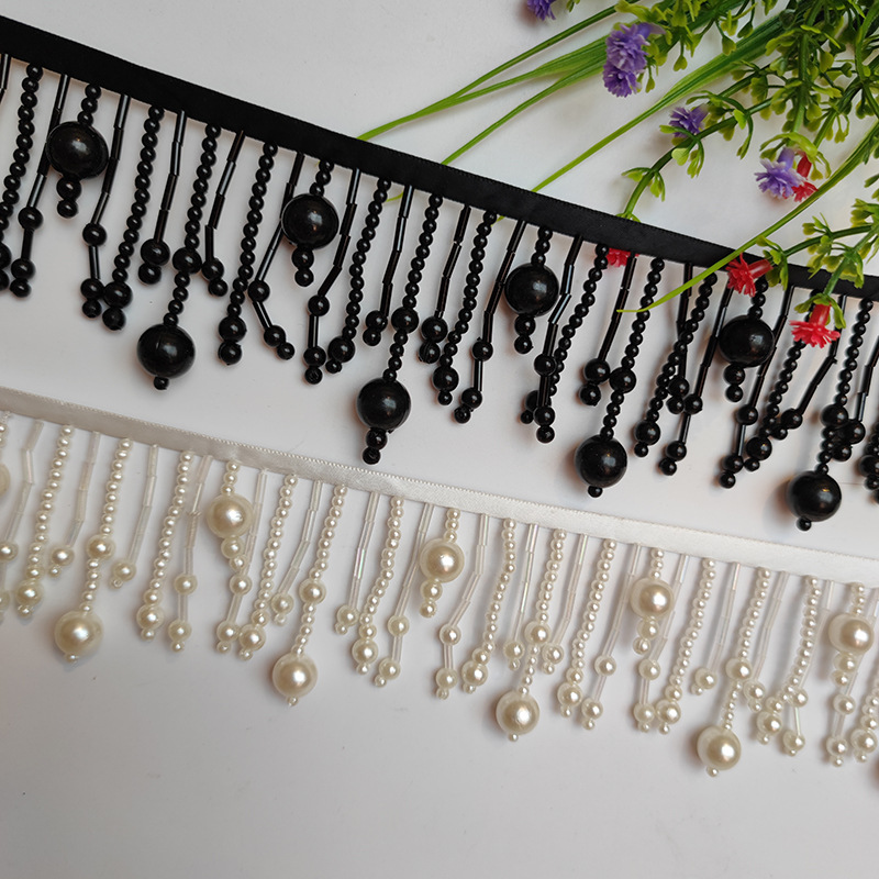 现货大珍珠加玻璃管吊珠花边 窗帘灯饰衣服手工DIY辅料