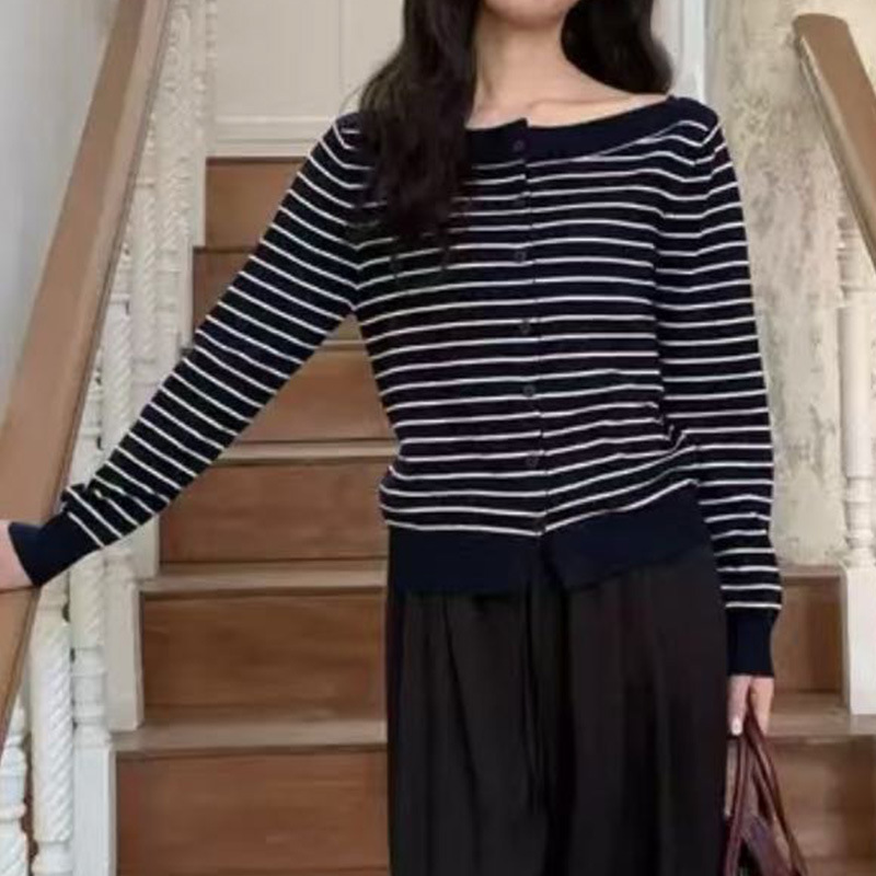 气质高级感百搭宽松时尚条纹毛衣针织开衫女装外贸跨境毛织衫工厂|undefined