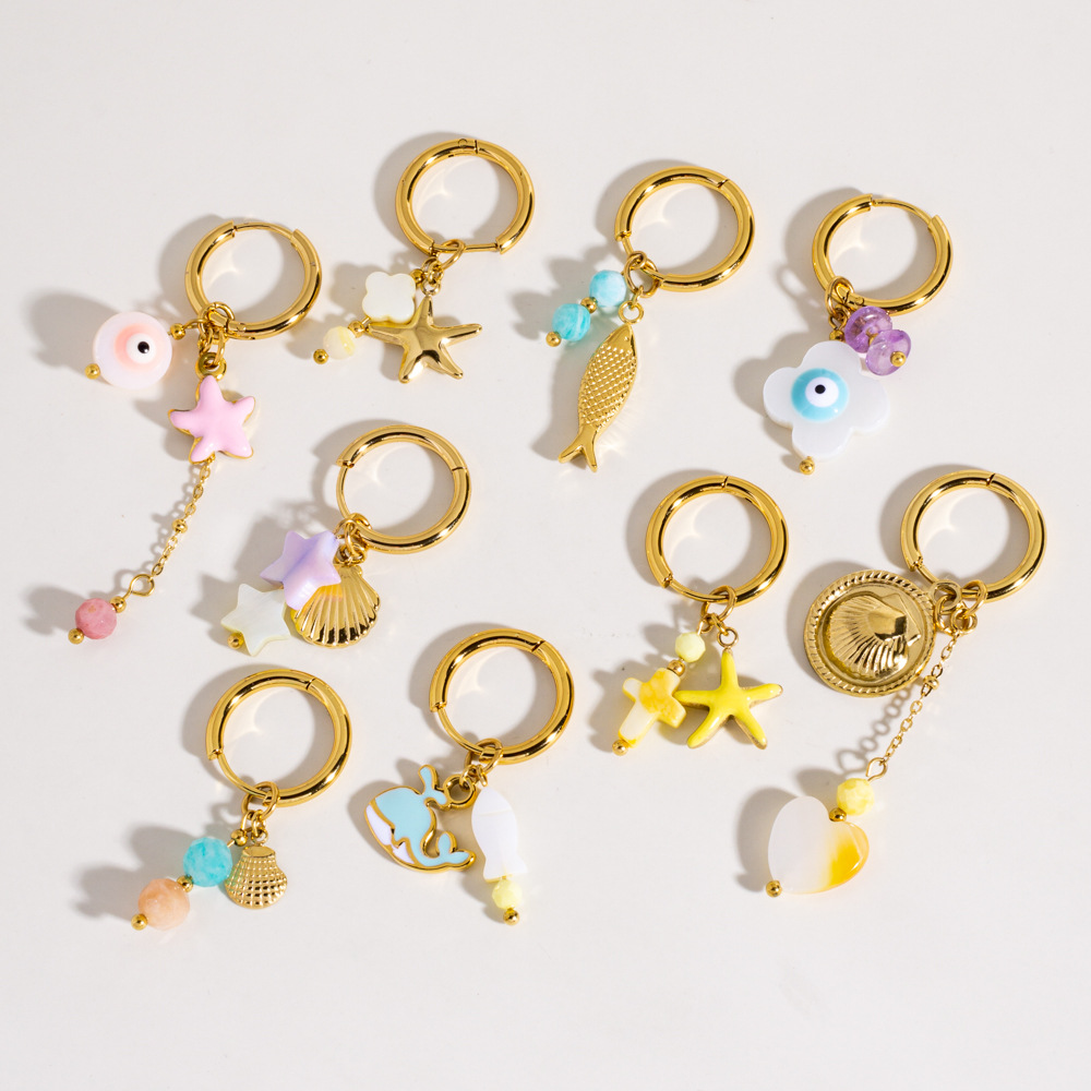 2g Weight PVD Coated Gold Plating Process 304 Stainless Steel Ear Needle Material Real Gold Plated Plating Material Charm Sleeper Hoop Earrings, Drop Earrings Classification 1 Piece Quantity Daily Occasion 304 Stainless Steel Material Starfish, Dolphin, Heart Shape Pattern All Seasons Season Women's Gender Marine Style Style Waterproof Non Tarnish, Plating Craft PVD Coated Real Gold Plated Starfish Dolphin Heart Shape 304 Stainless Steel Marine Style Waterproof Non Tarnish Charm Sleeper Hoop Earrings Drop Earrings 无