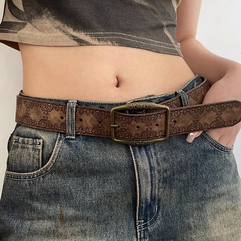 美式y2k毛毛拼接印花腰带女复古小众配裙子牛仔裤带收腰百搭皮带|undefined