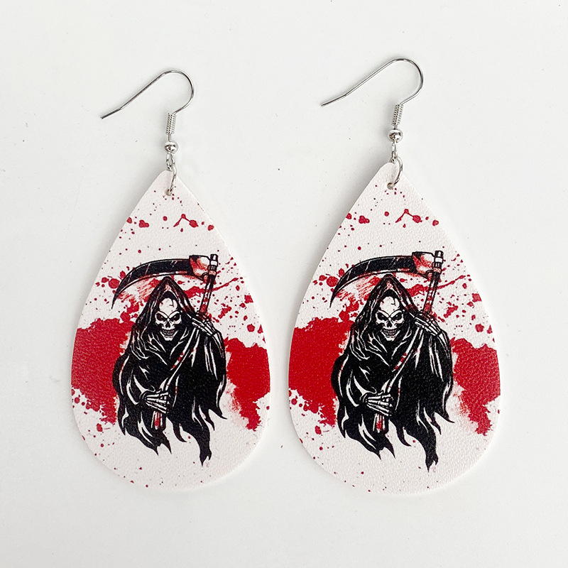 1 Pair Gothic Water Droplets Printing Leather Earrings display picture 2