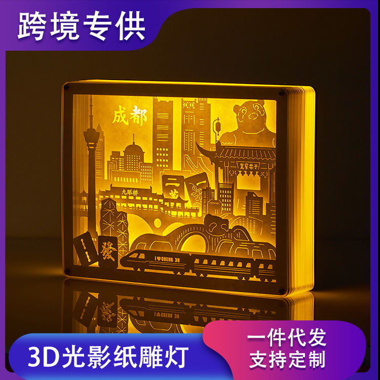Landmark Chengdu Nightlight Paper Carving Lamp 3d Light and Shadow Paper Carving Lamp Internet Celebrity Creative diy Overlay Lamp Panda