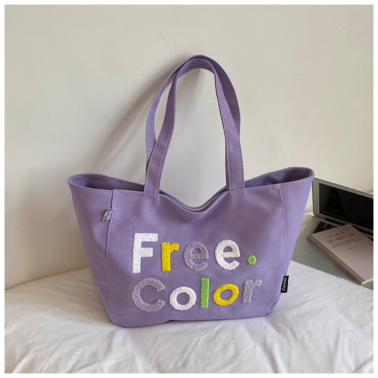 letras de color coreanas bordadas bolsas de lienzo de estilo estilo simple moda versátil bolsas de hombro para estudiantes