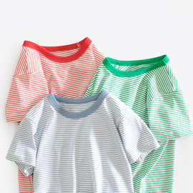 2024夏季韩版童装新品 儿童短袖T恤条纹宝宝衣服打底衫一件代发