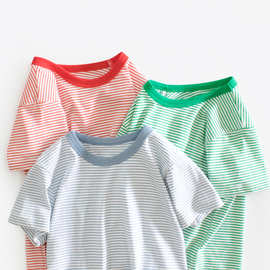 2026夏季韩版童装新品 儿童短袖T恤条纹宝宝衣服打底衫一件代发
