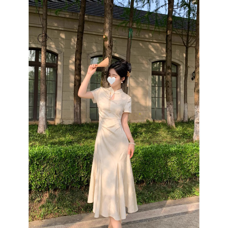 2025新款气质修身长裙新中式轻奢旗袍鱼尾裙摆国风连衣裙女高级感|undefined