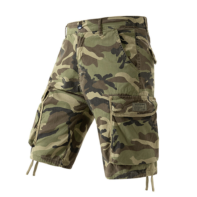 2025 Summer New European and American Cross-Border Cargo Pants Japanese Retro Thin Multi-Pocket Cargo Camouflage Shorts for Men