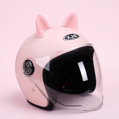 Motosiklet kaskı (dəbilqə) – Winter Warmth and Cold Protection - soft-mist-powder-pink-cat-ears-cold-protection-and-warmth-hd-clear-lenses