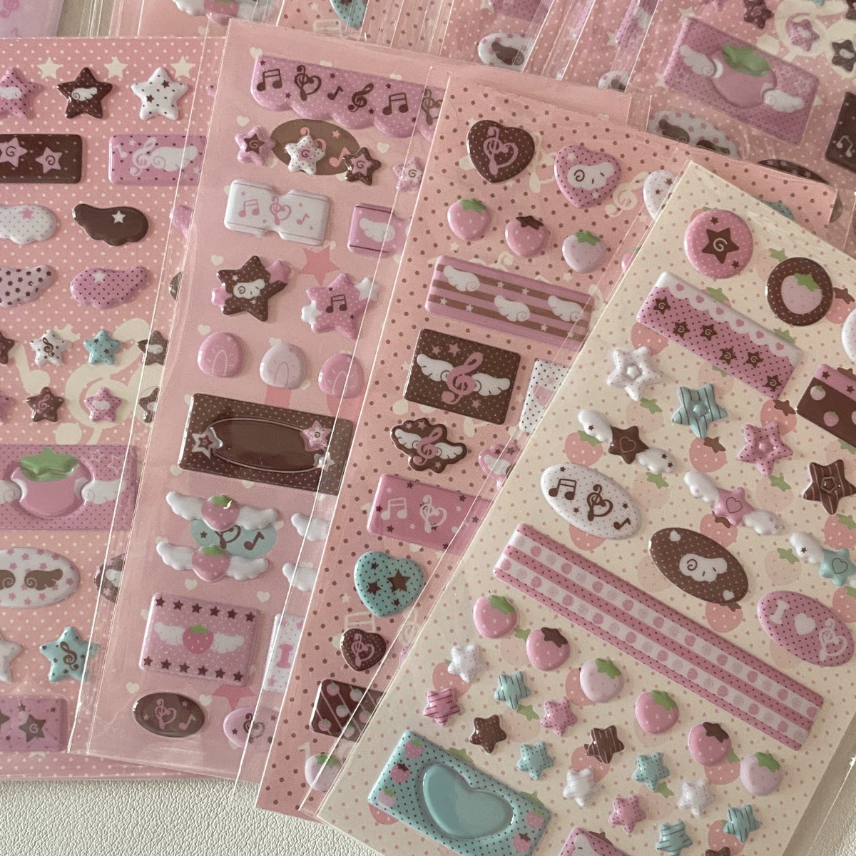 3D bubble sticker set, puffy music & wing note stickers, assorted pink designs