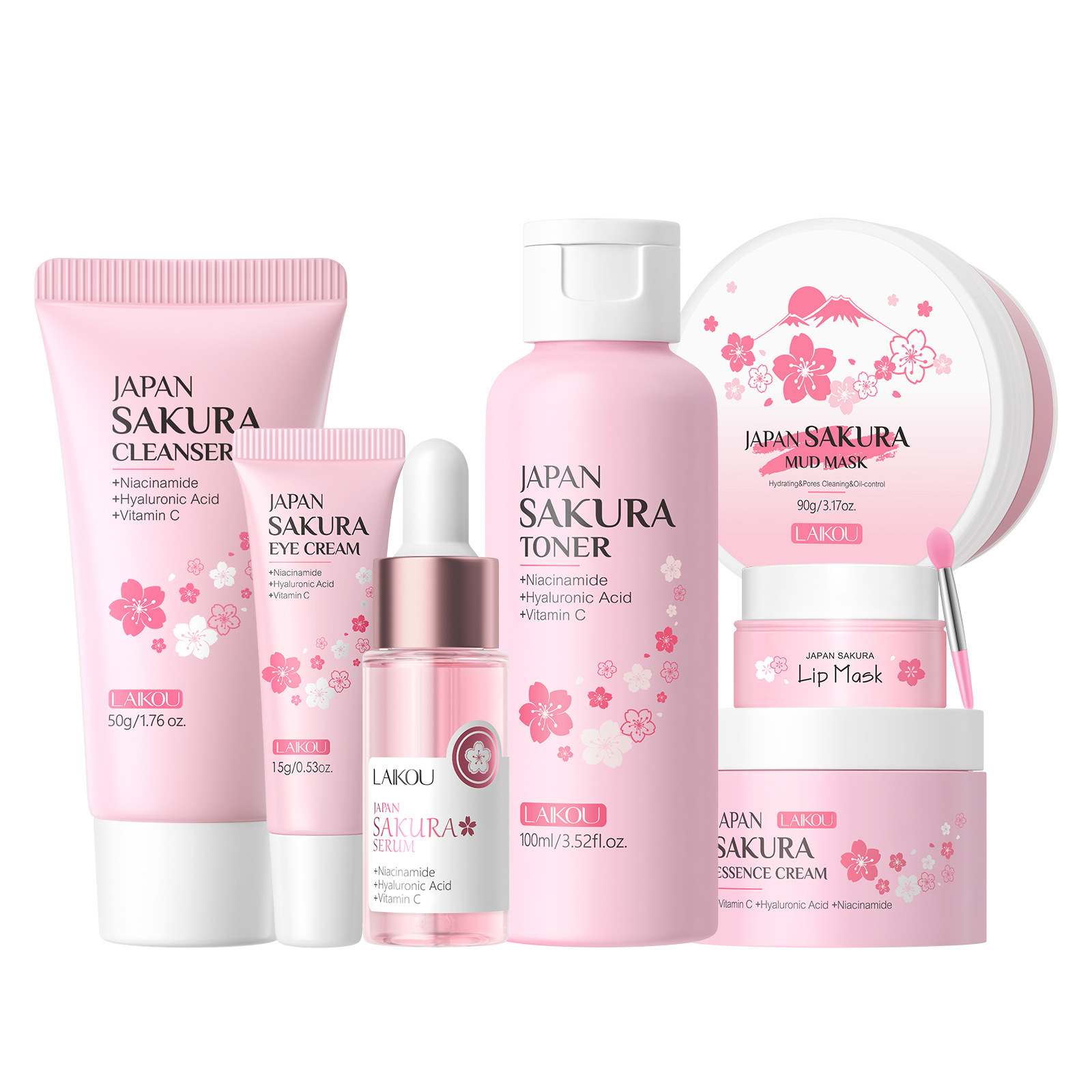 Transfronterizo LAIKOUFENYI serie de cerezo conjunto de cuidado facial hidratación humectante FDA fabricantes de stock image 26