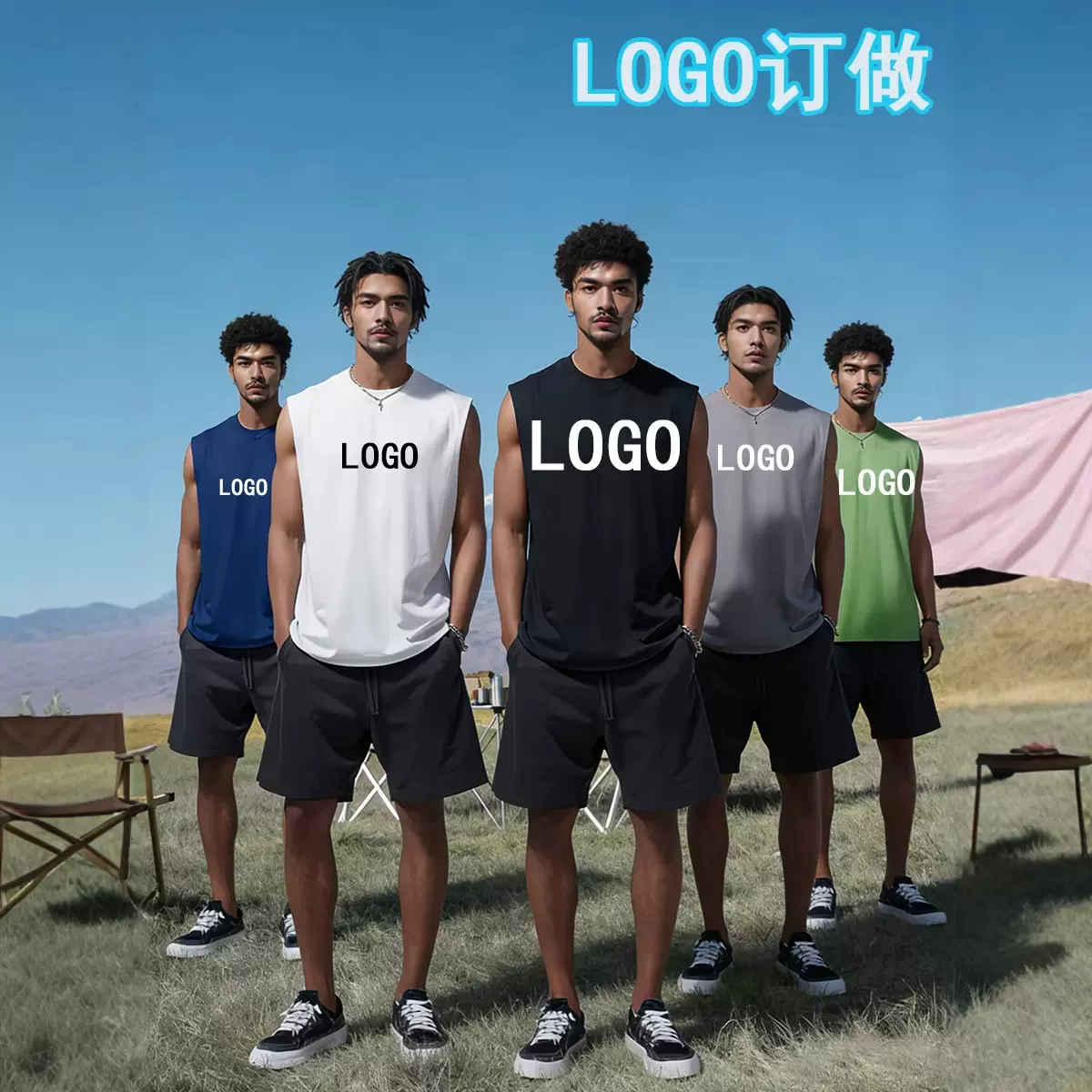 2025跨境男款宽肩男士无袖背心男式简约纯色宽松欧美尺码T恤衫新
