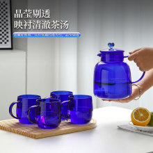 蓝色玻璃杯套装水壶耐高温大容量冷水壶家用高颜值凉水壶套装跨境