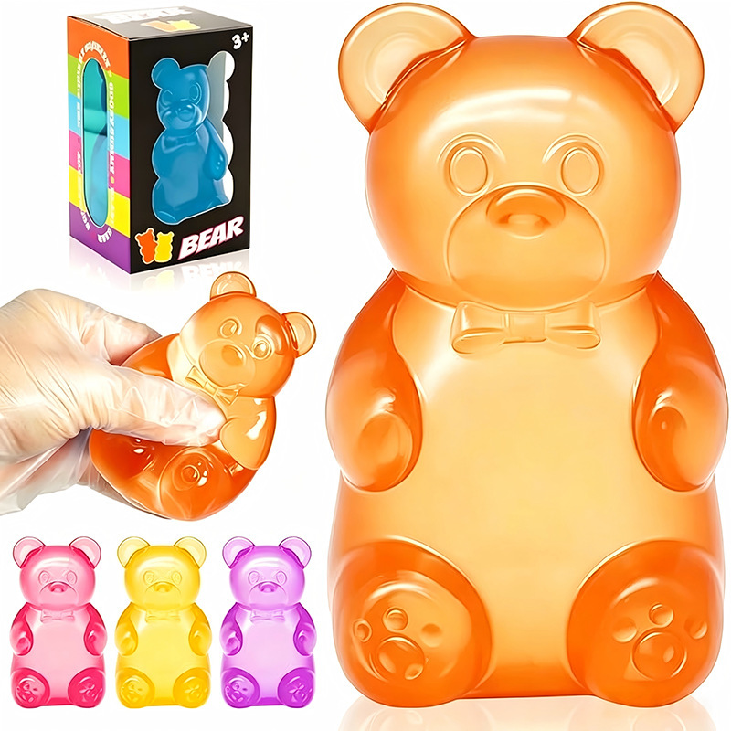 2026 Cross-Border Hot-Selling Soft Candy Bear Squishy Toy Malt Candy Jelly Transparent Color Slow Rebound Stress Relief Toy Manufacturer