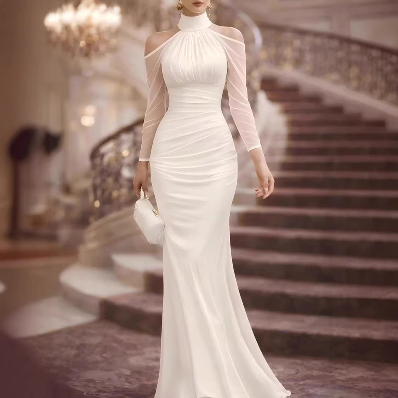 Women's Halter Neck Sexy Fashion Party Long Dress Amazon New Elegant Sheer Off-Shoulder Long Sleeve Evening Gown Women's Halter Neck Sexy Fashion Party Long Dress Amazon New Elegant Sheer Off-Shoulder Long Sleeve Evening Gown