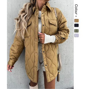 2025 European and American Cross-Border Autumn and Winter New Plaid Casual Trendyy Lapel Single-Breasted Cotton Coat 8849