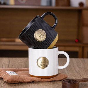 【定制】星巴风铜牌马克杯欧式复古高颜值陶瓷礼品水杯子订做跨境
