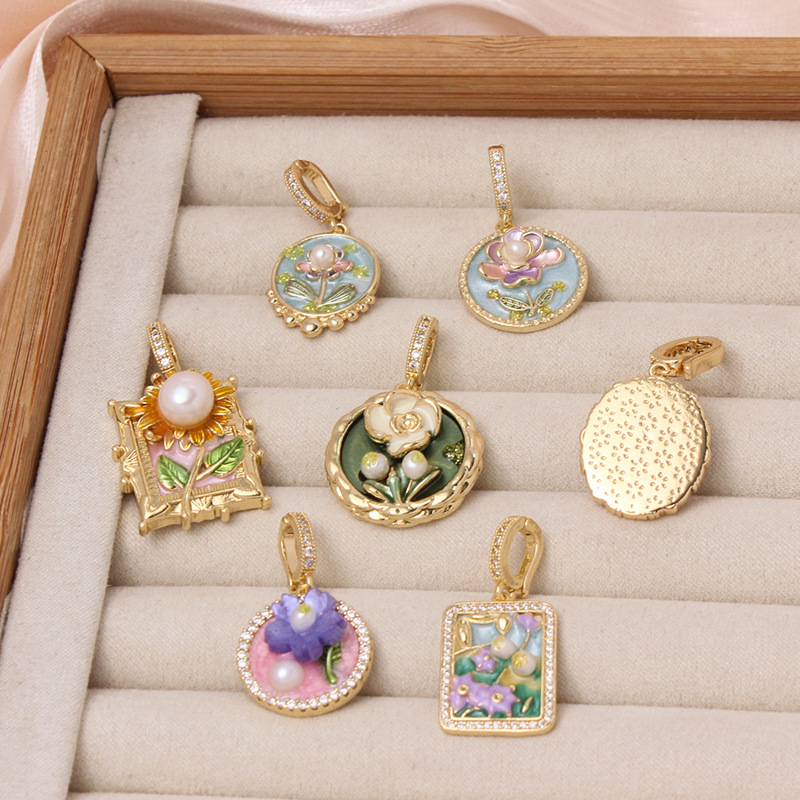 6g Weight Pendant Jewelry Making Type DIY Ornament Accessories Classification 1 Piece Quantity Freshwater Pearl, Copper Material Flower Pattern All Seasons Season Enamel Design Chinoiserie, Classical Style 1 Piece Freshwater Pearl Copper Flower Pendant 无