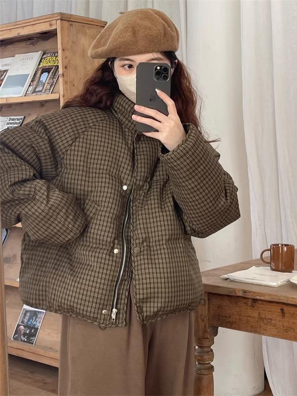 格子棉服女短款2025冬时尚新款时尚洋气减龄面包服小个子棉衣外套|undefined