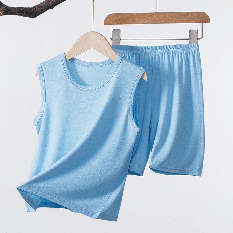 Children's vest shorts set modal boys and girls solid color sleeveless home clothes summer thin a generation of hair