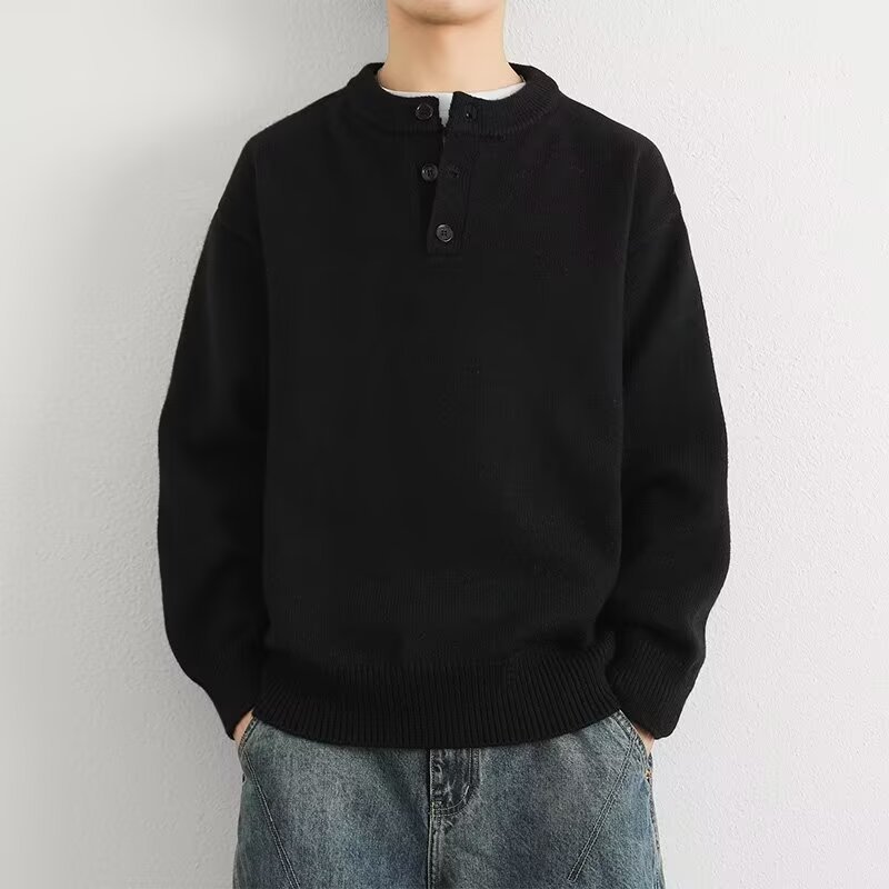 2025 American Retro Henry Collar Knitwear Men's Autumn and Winter High-End Pure Color Lazy Style Bottoming Knitwear