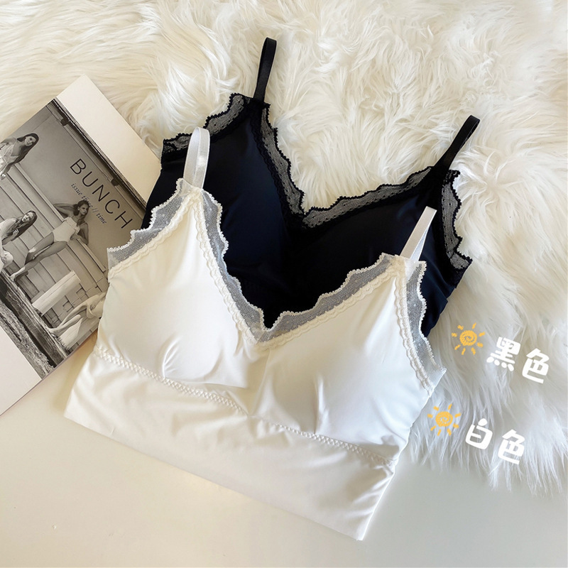 Summer Korean-Style Lace-Trimmed Backless Camisole for Girls, Slim-Fit Short Underwear with Chest Pads