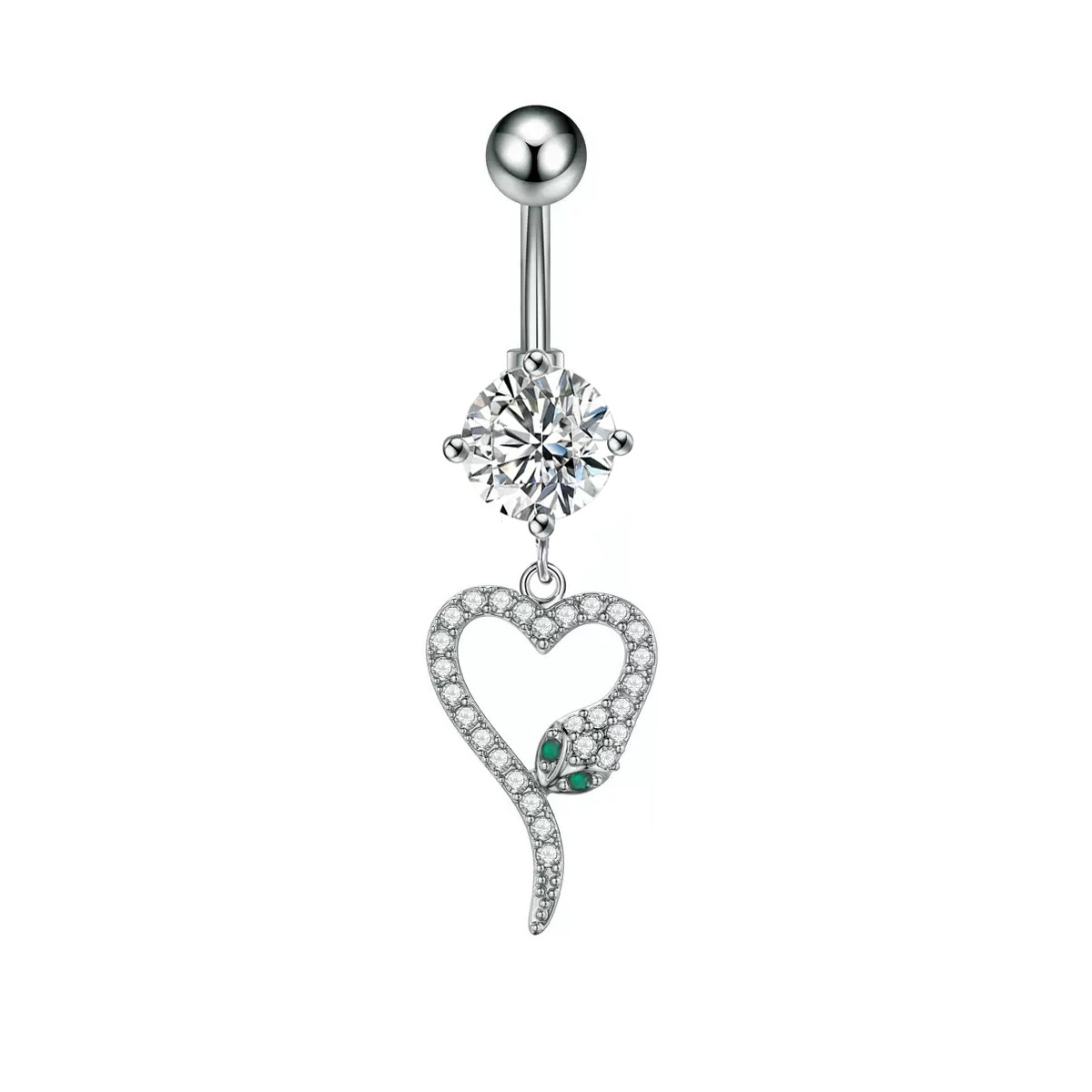 Piercing ombligo serpiente corazón en acero inoxidable zircon_voghion.com