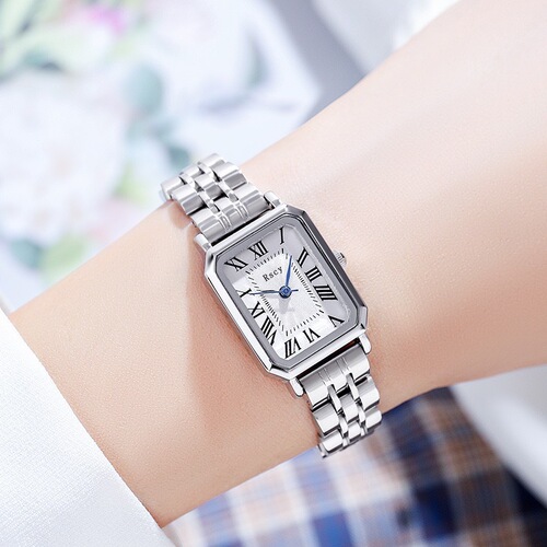 Ricikeyue Square Small Dial Women's Watch Korean Version Ins Simple Retro Style Steel Strap Quartz Women's Watch
