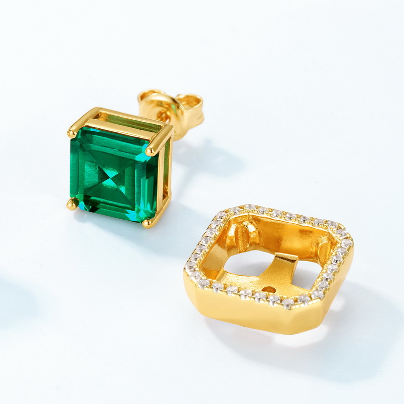 Nueva industria pesada transfronteriza cultivo geométrico esmeralda Pendientes hembra S925 con incrustaciones de plata para cultivar tesoros de color aretes de lujo ligero