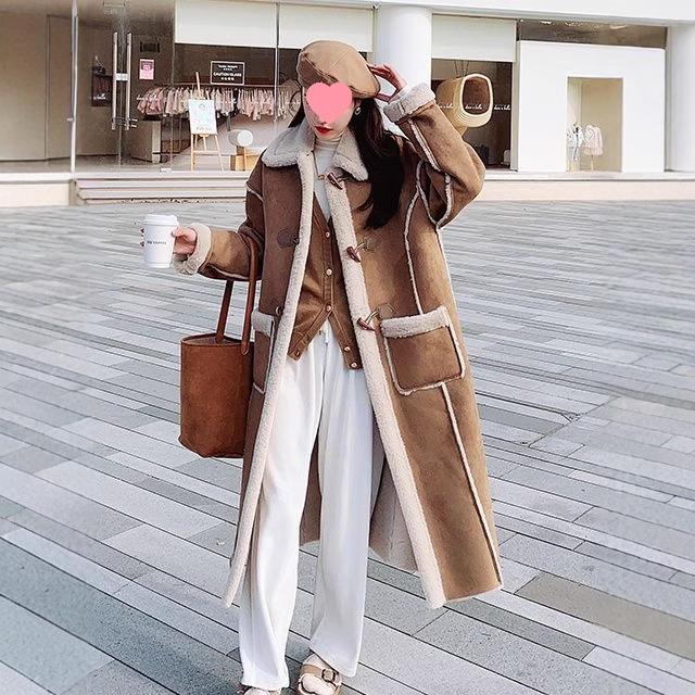 긴 모피 원피스 LAMBSWOOL DUFFLE COAT 여자 겨울 MAILLARD 기모 두꺼운 스웨이드 코트