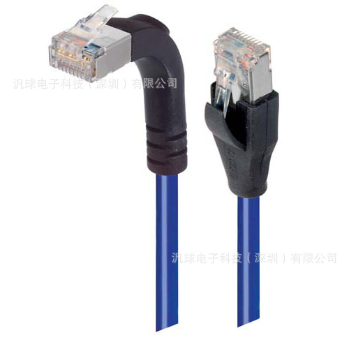 L-COM TRD815SRA2BL-1 超5类屏蔽直角型跳线RJ45蓝色 1英尺/0.3米