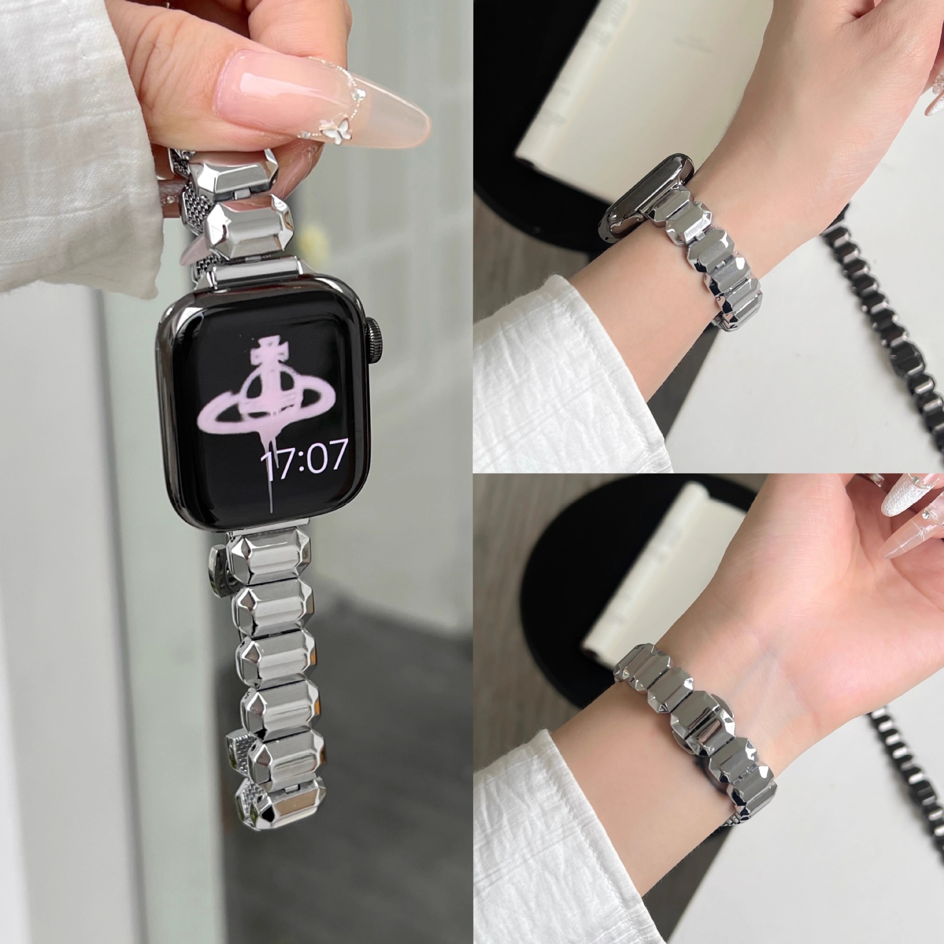 Suitable for Apple Apple Watch Sugar Cube Metal Watch Strap Iwach10 Asymmetrical Small Waist Women's Watch Strap