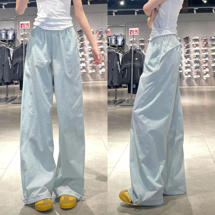 Navy Cargo Pants for Women Summer 2025 New American Casual Straight Pants Petite Quick-Dry Sports Wide-Leg Pants