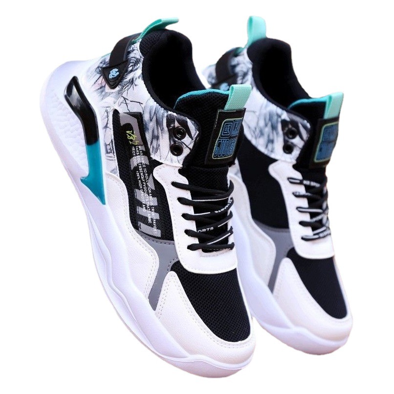 Zapatillas de baloncesto de caña alta para hombres Zapatos deportivos de cuero de tendencia coreana para hombres Zapatos de hombre ligeros de suela gruesa diaria al aire libre al por mayor Comercio exterior